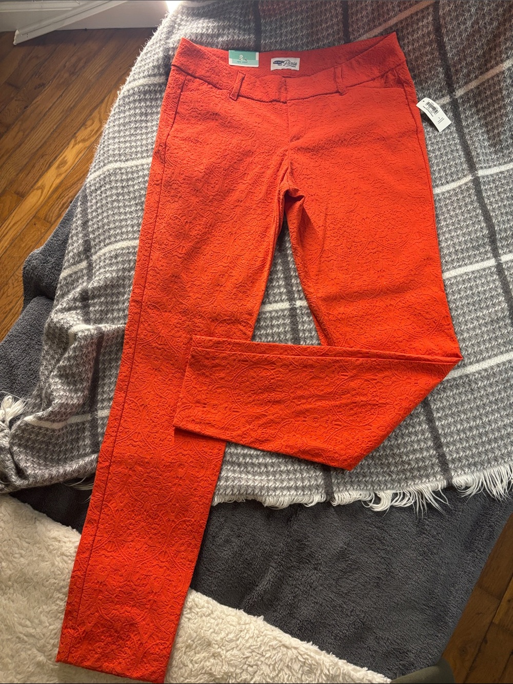 Old Navy Bright Orange Lace-Textured Skinny Pants